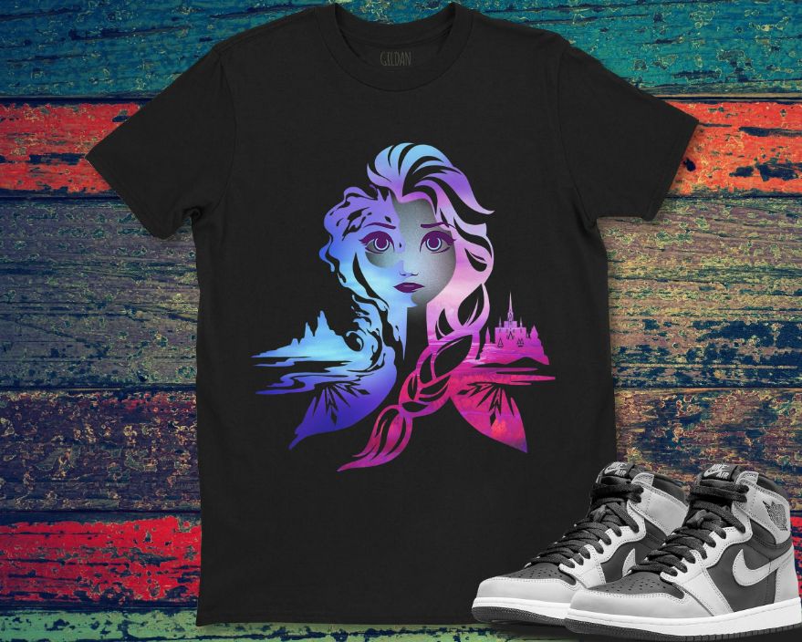 Disney Frozen 2 Elsa Two Tone Gradient Portrait T-Shirt Disney Frozen 2 Elsa Two Tone Gradient Portrait T-Shirt