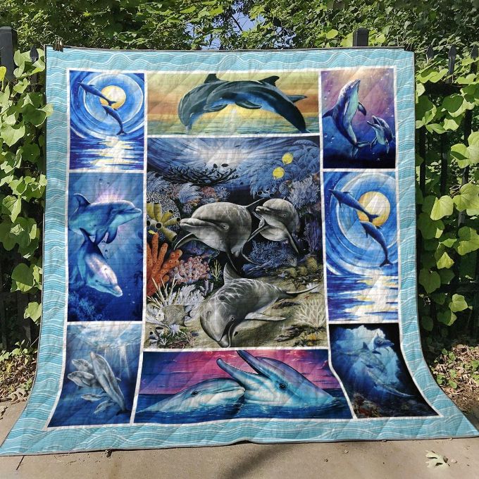 Dolphin Couple And Moon Quilt Blanket Dolphin Couple And Moon Quilt Blanket