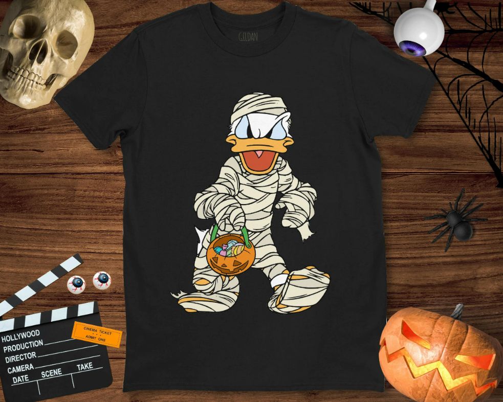 Donald Duck Mummy With Pumpkin Basket Halloween Costume Unisex Gift T-Shirt Donald Duck Mummy With Pumpkin Basket Halloween Costume Unisex Gift T-Shirt