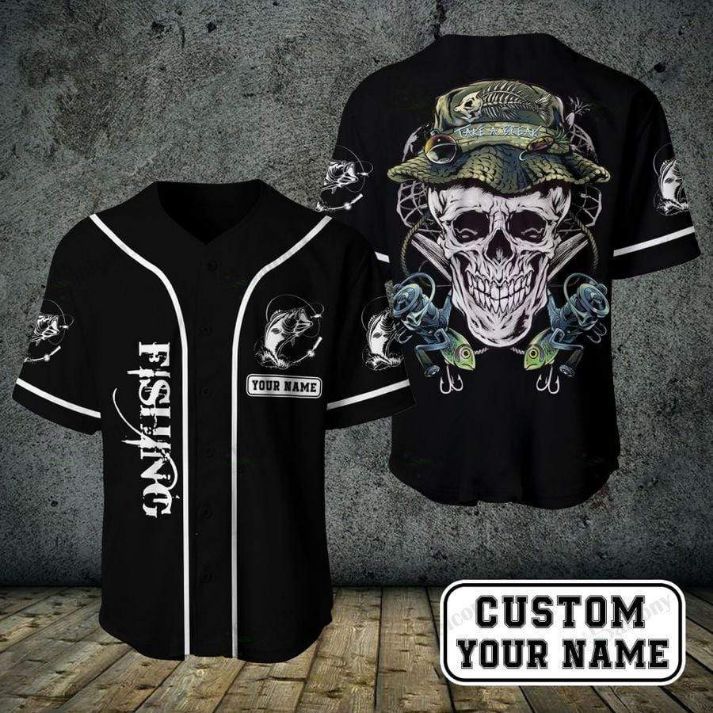 Fishing Skull Custom Personalized Name Baseball Jersey Fishing Skull Custom Personalized Name Baseball Jersey