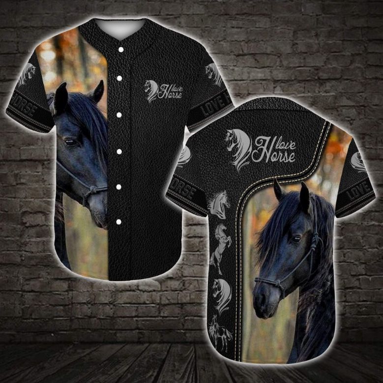 Gift For Father Love Black Horse Personalized 3d Baseball Jersey Gift For Father Love Black Horse Personalized 3d Baseball Jersey