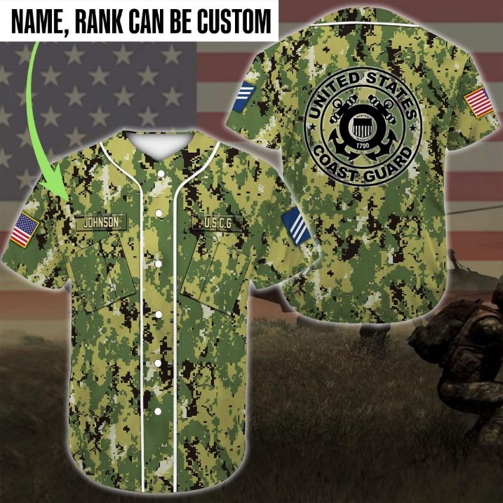Gift For Father Personalized Name And Rank Us Coast Guard Green Camo Baseball Jersey Gift For Father Personalized Name And Rank Us Coast Guard Green Camo Baseball Jersey