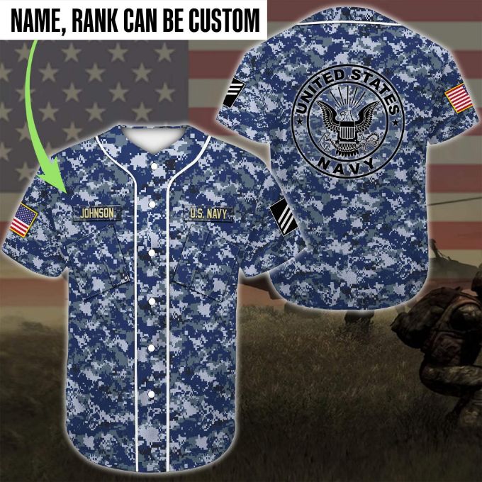 Gift For Father Personalized Name And Rank Us Navy Camo Baseball Jersey Gift For Father Personalized Name And Rank Us Navy Camo Baseball Jersey