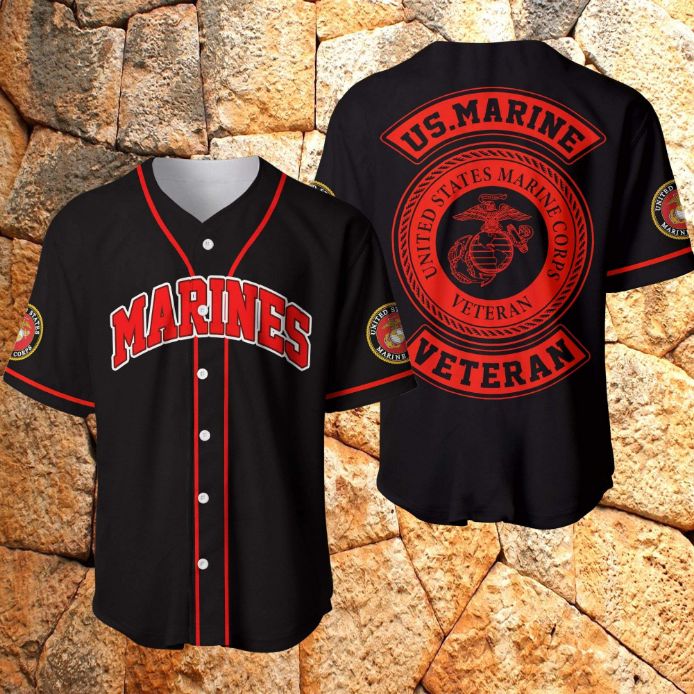 Gift For Father Us Marine Corps Veteran Red Black Personalized 3d Baseball Jersey Gift For Father Us Marine Corps Veteran Red Black Personalized 3d Baseball Jersey