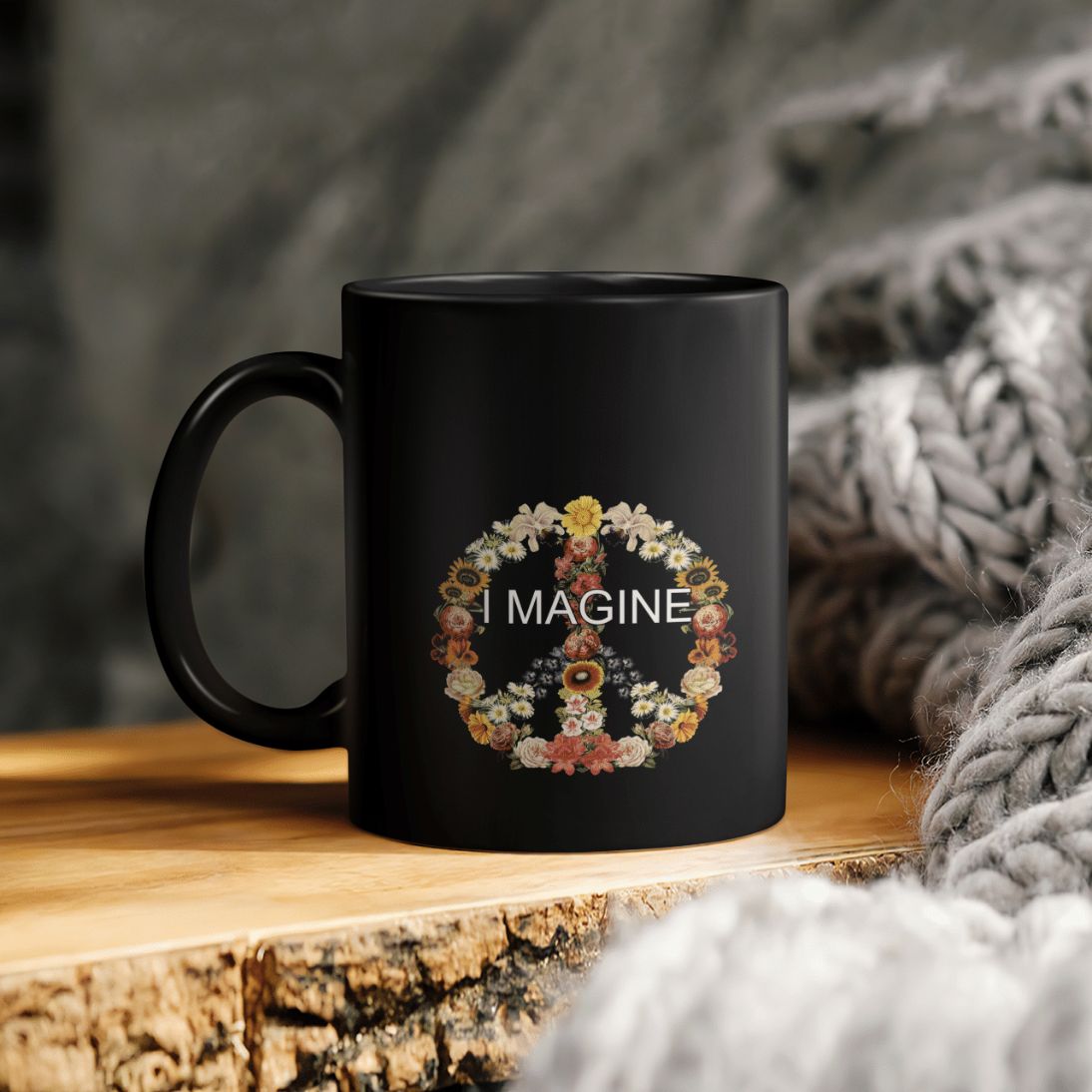 Hippie Floral Peace Sign Imagine Ceramic Coffee Mug Hippie Floral Peace Sign Imagine Ceramic Coffee Mug