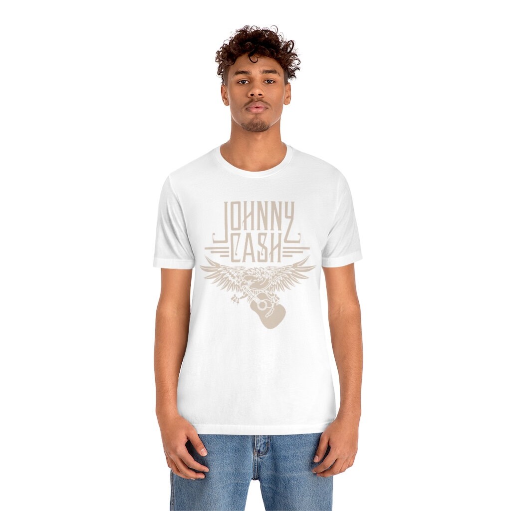 In White Backgroud Johnny Cash Unisex T-Shirt In White Backgroud Johnny Cash Unisex T-Shirt