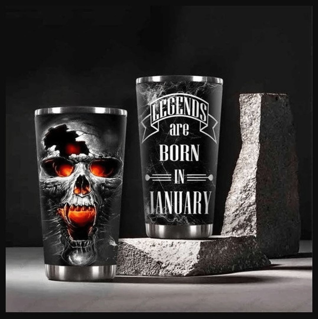 Legends Are Born In January Lava Skull Stainless Steel Cup Legends Are Born In January Lava Skull Stainless Steel Cup
