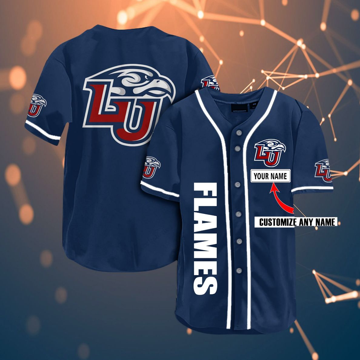 Liberty Flames Personalized Name Ncaa Fans Team 3d Customization Gifts Baseball Jersey Liberty Flames Personalized Name Ncaa Fans Team 3d Customization Gifts Baseball Jersey