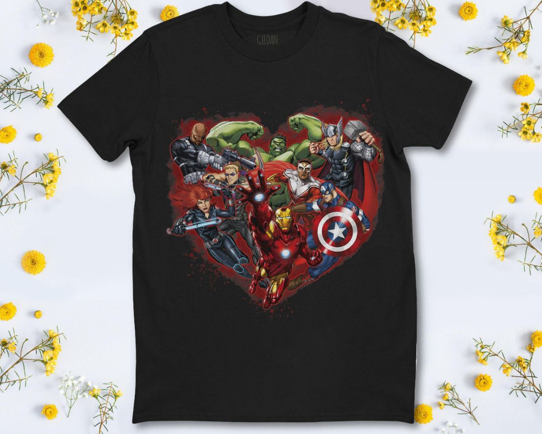 Marvel Avengers Heart Group Shot Graphic T-Shirt Marvel Avengers Heart Group Shot Graphic T-Shirt