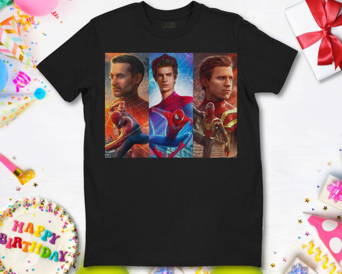 Marvel Spider-man Tobey Maguire Andrew Garfield Tom Holland Portrait Unisex T-Shirt Marvel Spider-man Tobey Maguire Andrew Garfield Tom Holland Portrait Unisex T-Shirt