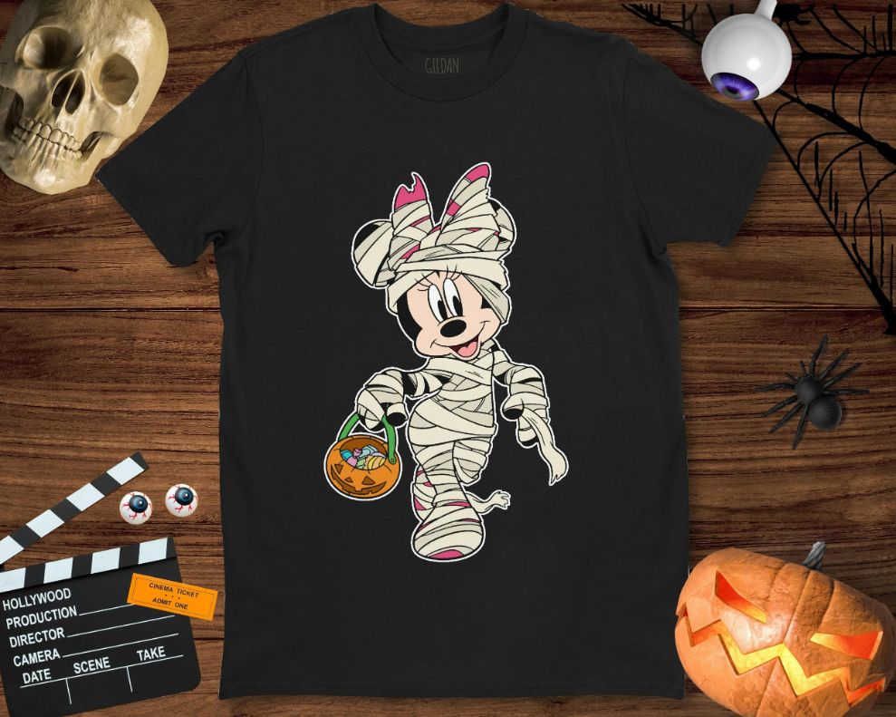 Minnie Mouse Mummy With Pumpkin Basket Unisex Gift T-Shirt Minnie Mouse Mummy With Pumpkin Basket Unisex Gift T-Shirt