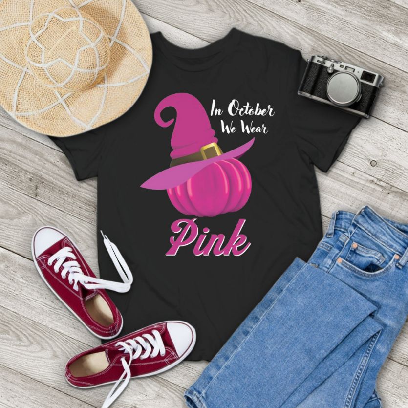 October Wear Pink Halloween Witch Pumpkin Breast Cancer Vintage T-Shirt October Wear Pink Halloween Witch Pumpkin Breast Cancer Vintage T-Shirt