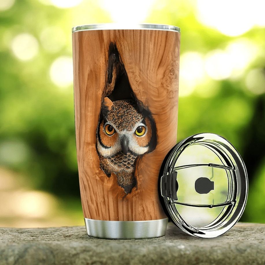 Owl Wood Style Stainless Steel Cup Owl Wood Style Stainless Steel Cup