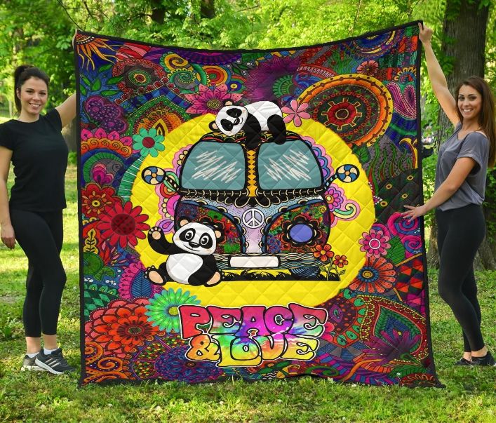 Panda Peace And Love Car Quilt Blanket Panda Peace And Love Car Quilt Blanket