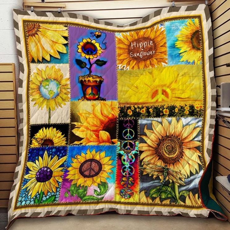 Peace Sign Hippie Sunflower Quilt Blanket Peace Sign Hippie Sunflower Quilt Blanket