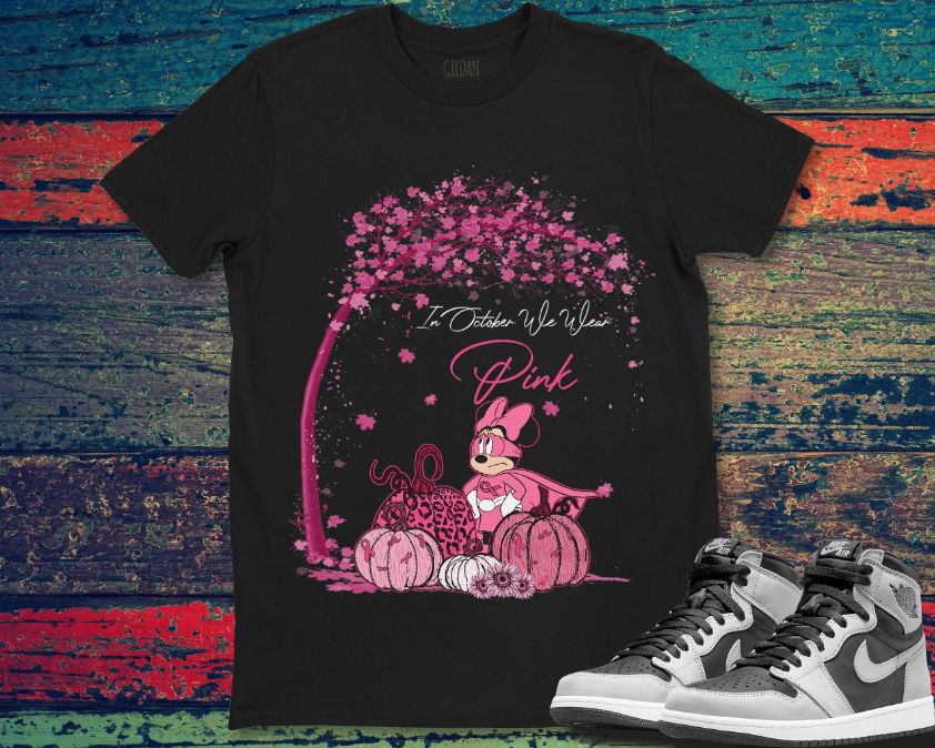 Pink Minnie In October We Wear Pink Brest Cancer Awareness Fall Unisex Gift T-Shirt Pink Minnie In October We Wear Pink Brest Cancer Awareness Fall Unisex Gift T-Shirt