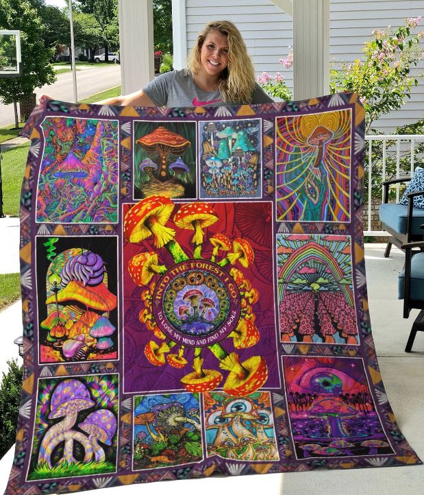 Psychedelic Trippy Mushroom Into The Forest Quilt Blanket Psychedelic Trippy Mushroom Into The Forest Quilt Blanket