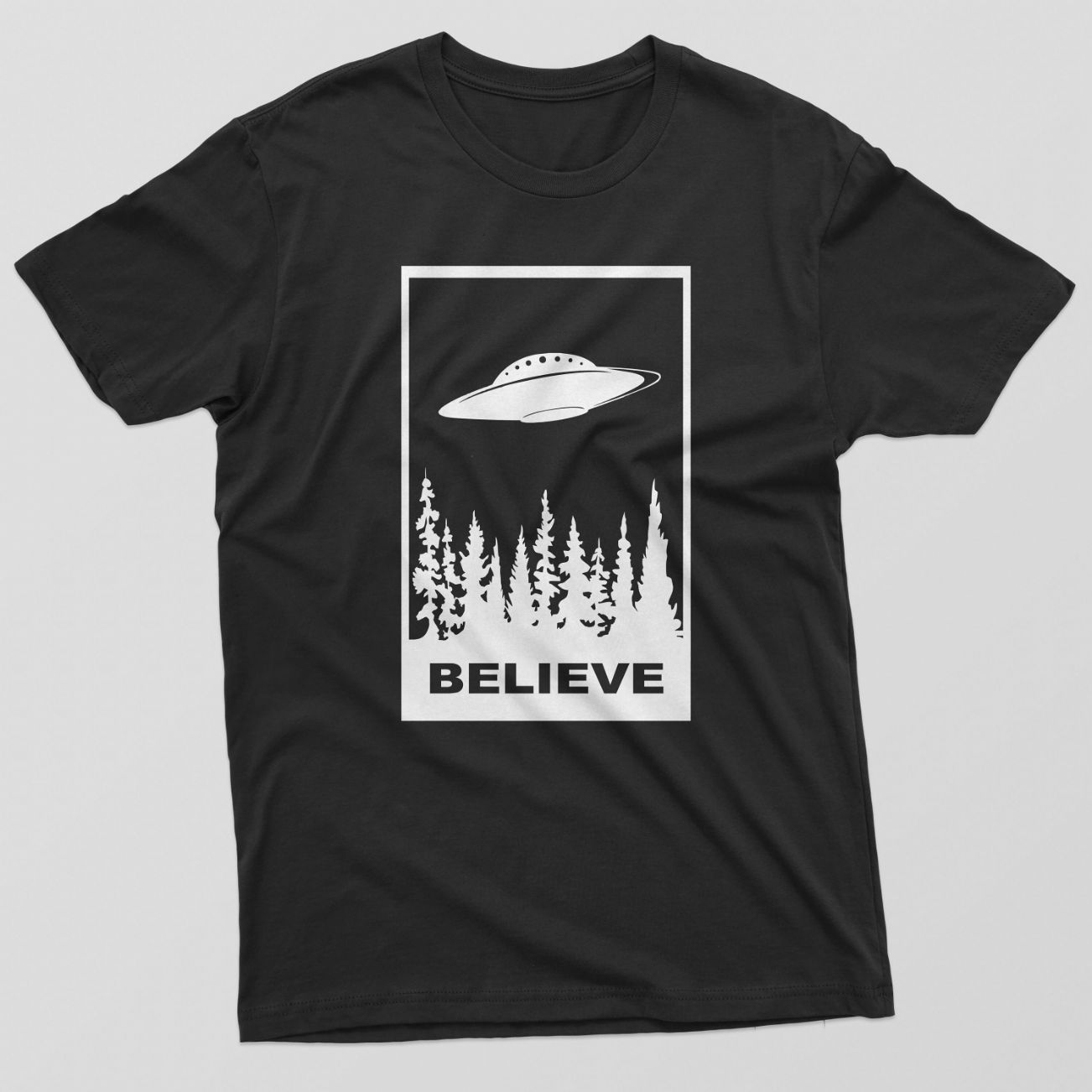 Reality Glitch Believe in UFOs Black Mens T-Shirt Reality Glitch Believe in UFOs Black Mens T-Shirt