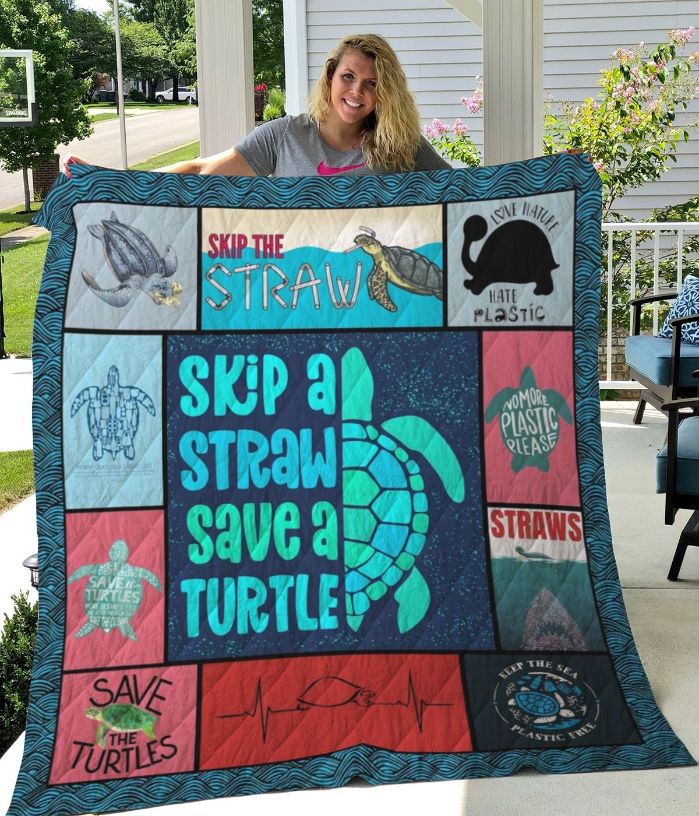 Skip A Straw Save A Turtle Quilt Blanket Skip A Straw Save A Turtle Quilt Blanket