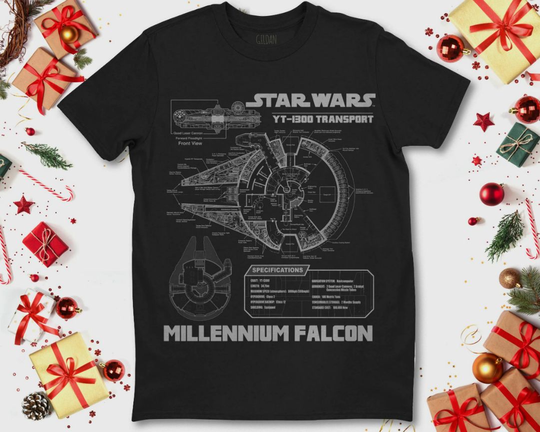 Star Wars Millennium Falcon Grey Schematics Graphic Unisex T-Shirt Star Wars Millennium Falcon Grey Schematics Graphic Unisex T-Shirt