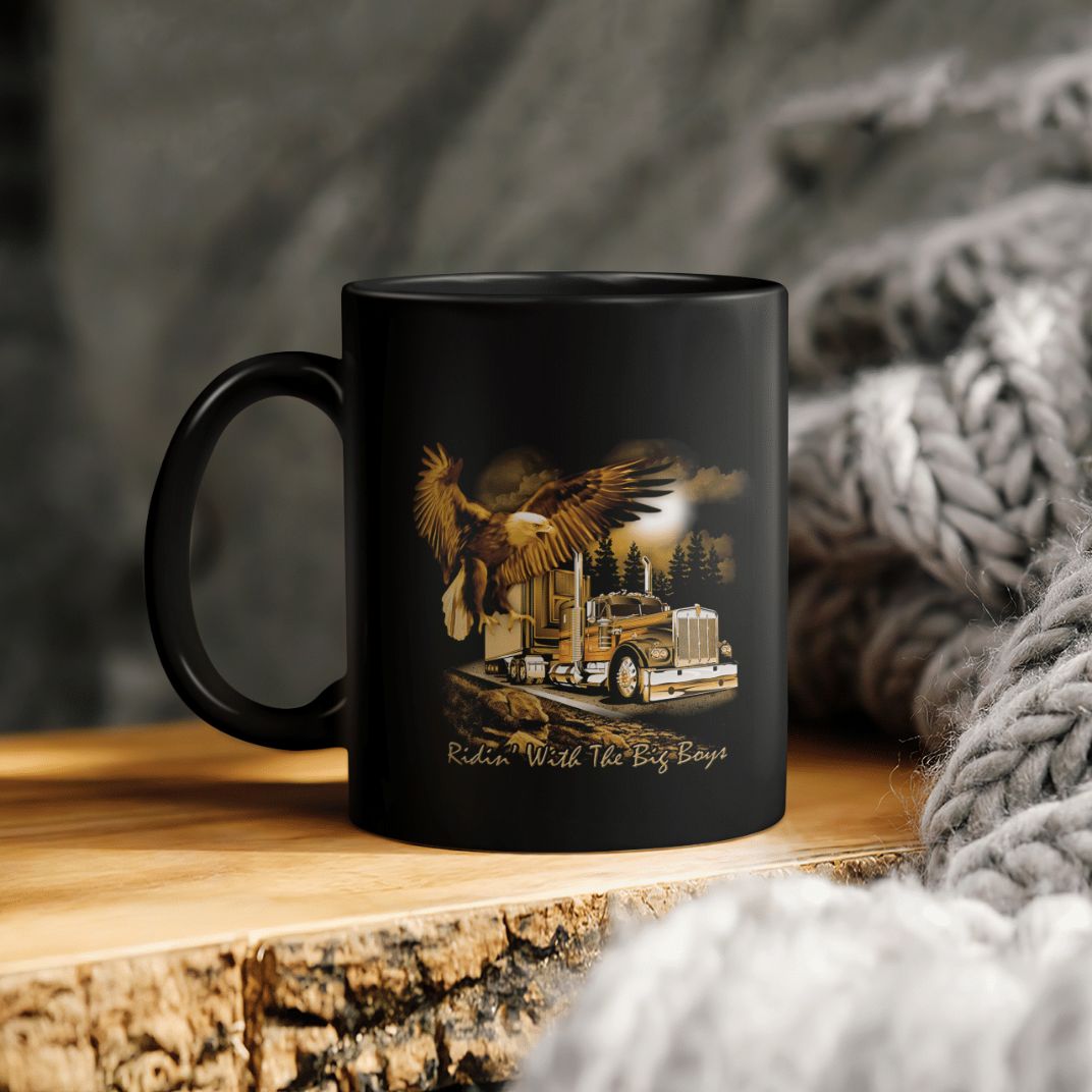 Trucker Riding With The Big Boys Ceramic Coffee Mug Trucker Riding With The Big Boys Ceramic Coffee Mug