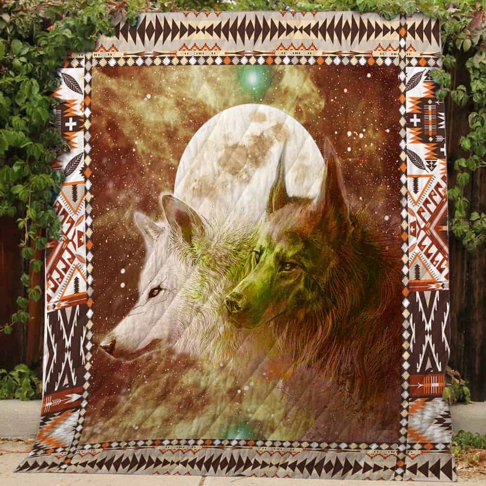 Two Wolves And The Moon Quilt Blanket Two Wolves And The Moon Quilt Blanket