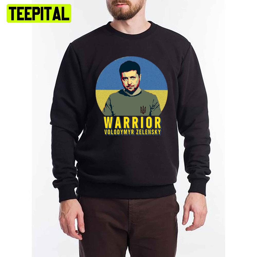 Warrior Volodymyr Zelensky Ukrainian Flag Retro Unisex T-Shirt Warrior Volodymyr Zelensky Ukrainian Flag Retro Unisex T-Shirt
