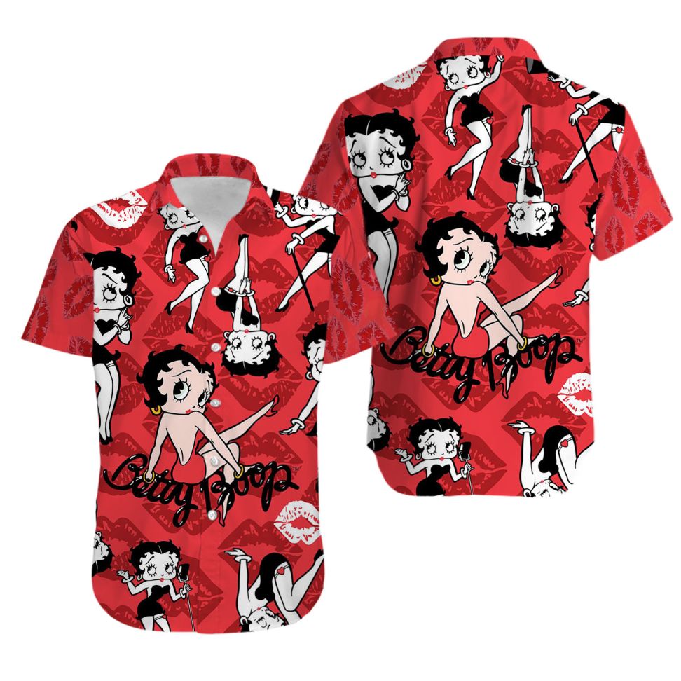 Betty Boop Hawaiian II Graphic Print Short Sleeve Hawaiian Casual Shirt Betty Boop Hawaiian II Graphic Print Short Sleeve Hawaiian Casual Shirt
