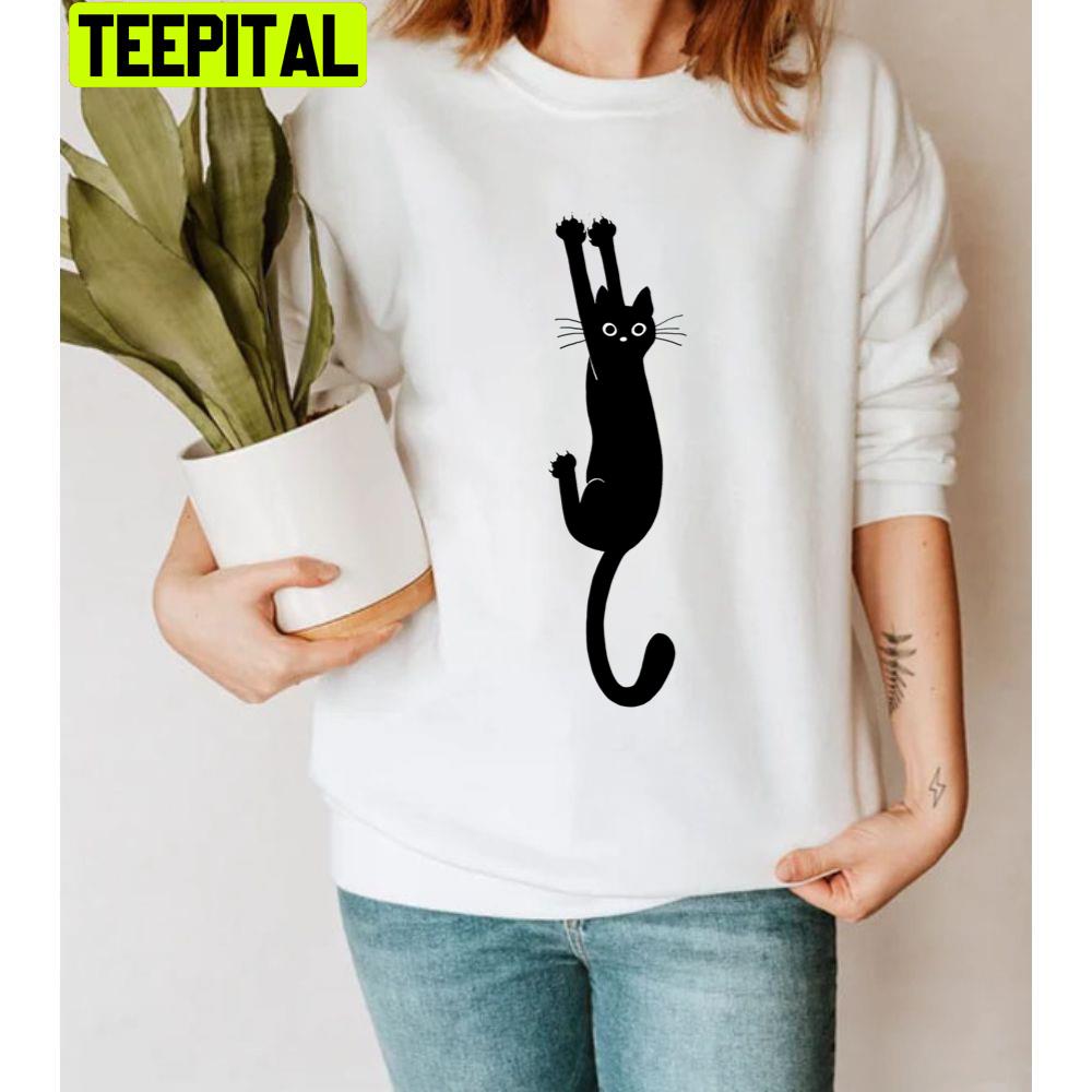 Black Cat Holding On Unisex T-Shirt Black Cat Holding On Unisex T-Shirt
