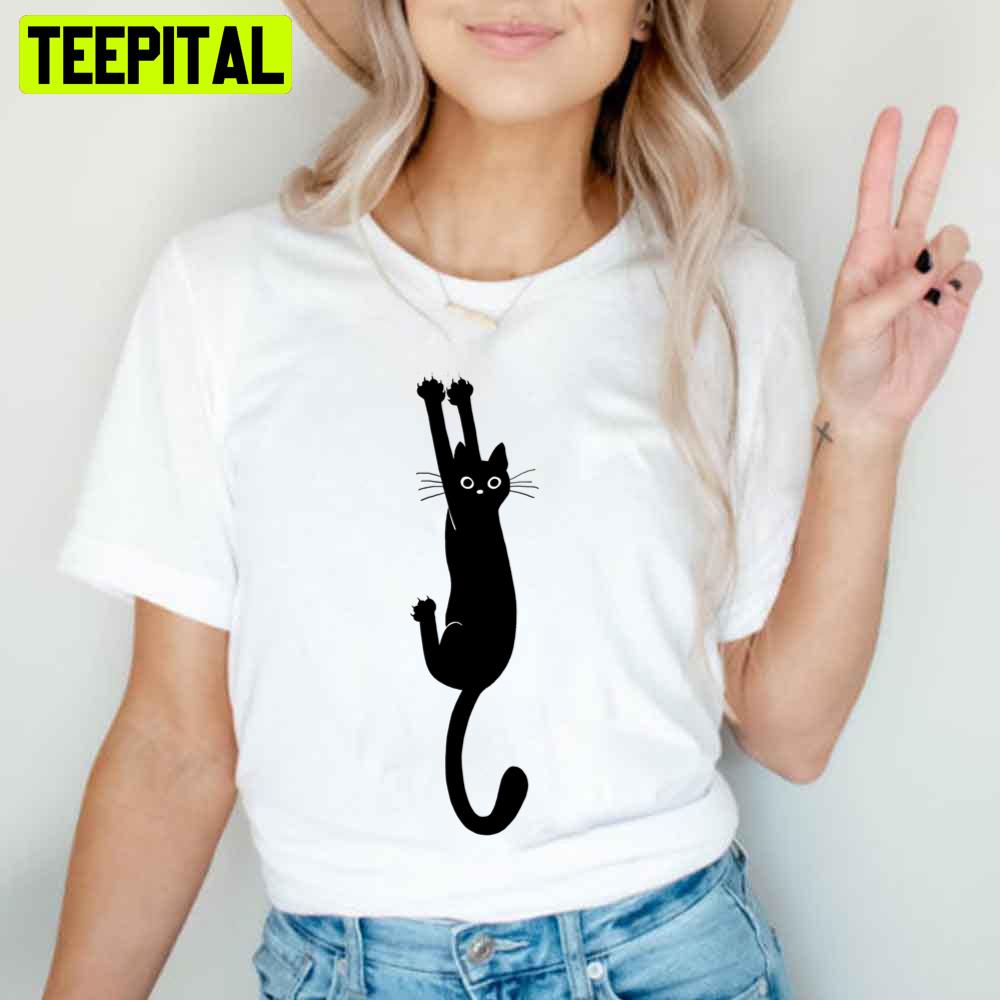 Black Cat Holding On Unisex T-Shirt Black Cat Holding On Unisex T-Shirt
