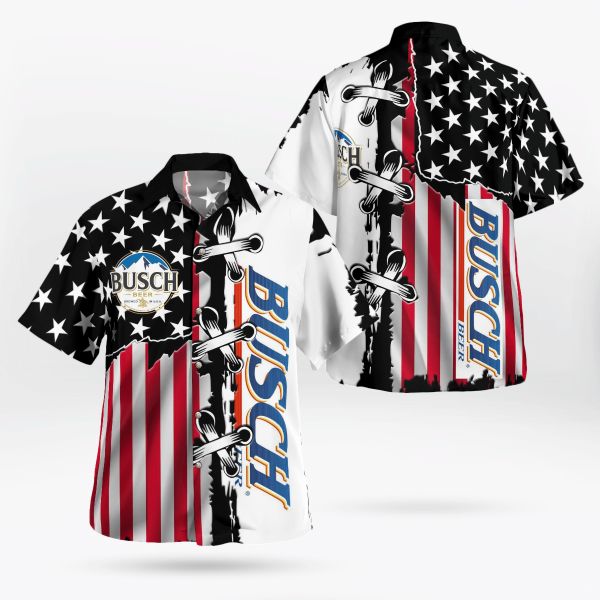 Busch Beer American Flag Hawaiian Shirt PK12 Busch Beer American Flag Hawaiian Shirt PK12