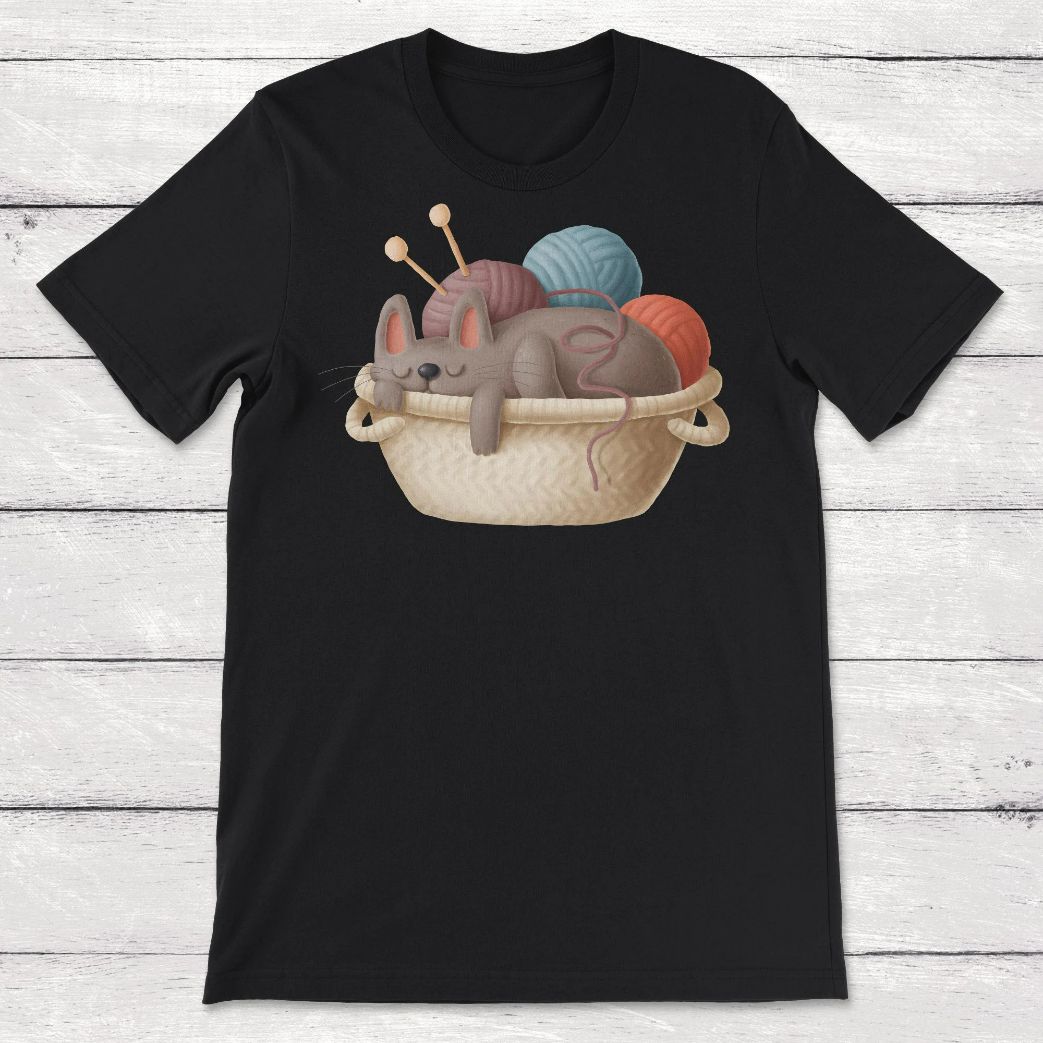 Cat Graphic Knitting Basket Sleeping Cat Clipart Unisex T-Shirt Cat Graphic Knitting Basket Sleeping Cat Clipart Unisex T-Shirt