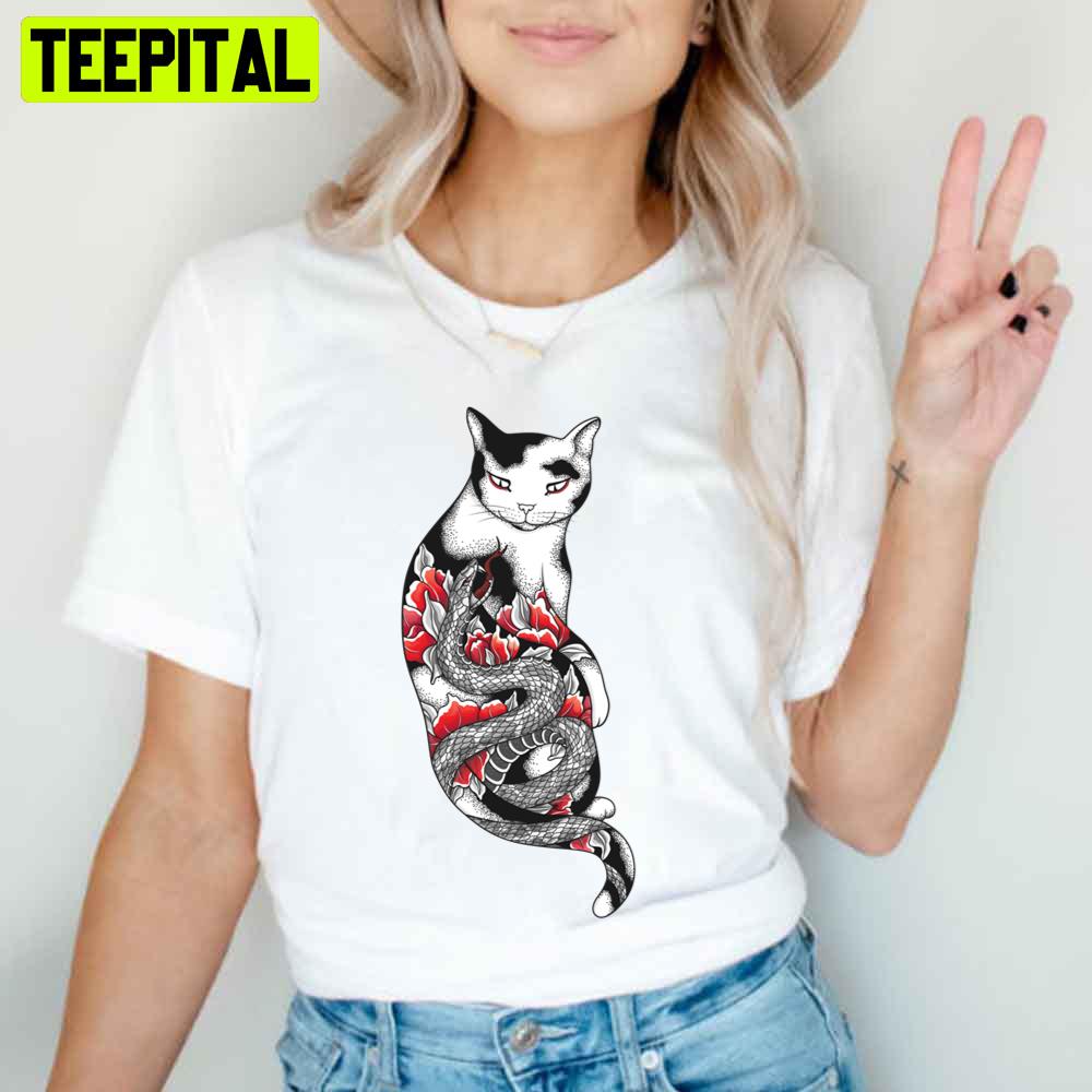 Cat In Grey Snake Tattoo Unisex T-Shirt Cat In Grey Snake Tattoo Unisex T-Shirt