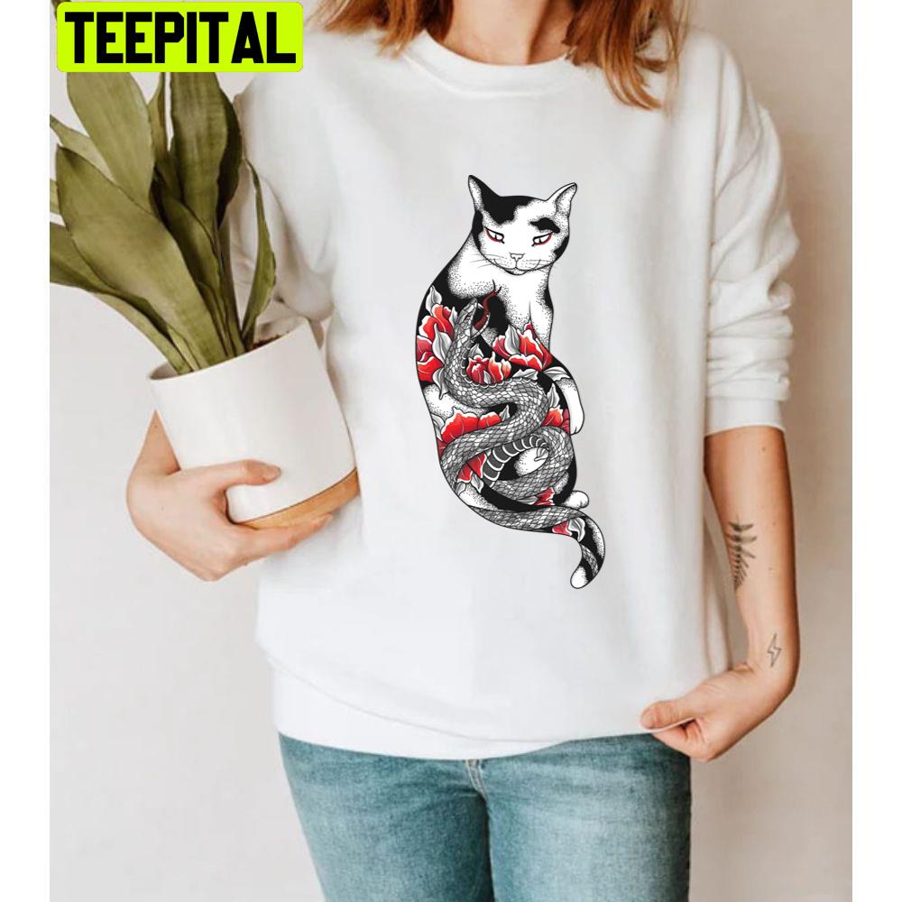 Cat In Grey Snake Tattoo Unisex T-Shirt Cat In Grey Snake Tattoo Unisex T-Shirt
