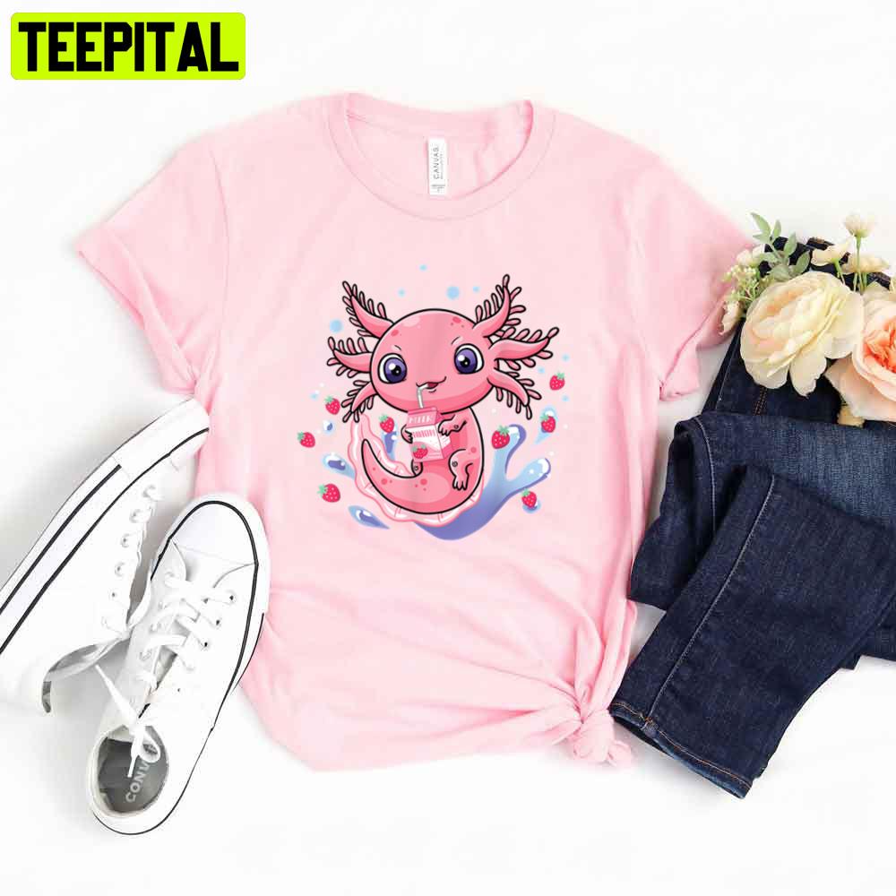 Cute Axlotl Drink Strawberry Milk Unisex T-Shirt Cute Axlotl Drink Strawberry Milk Unisex T-Shirt