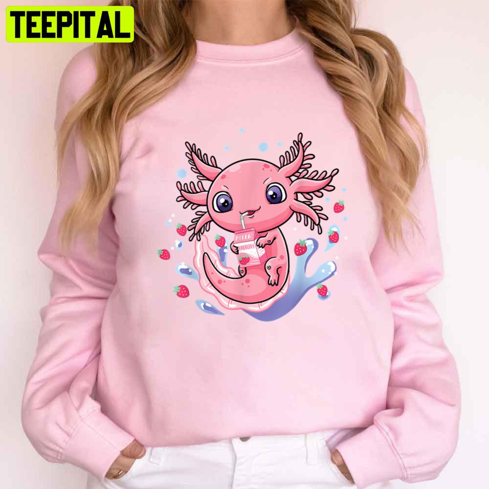 Cute Axlotl Drink Strawberry Milk Unisex T-Shirt Cute Axlotl Drink Strawberry Milk Unisex T-Shirt