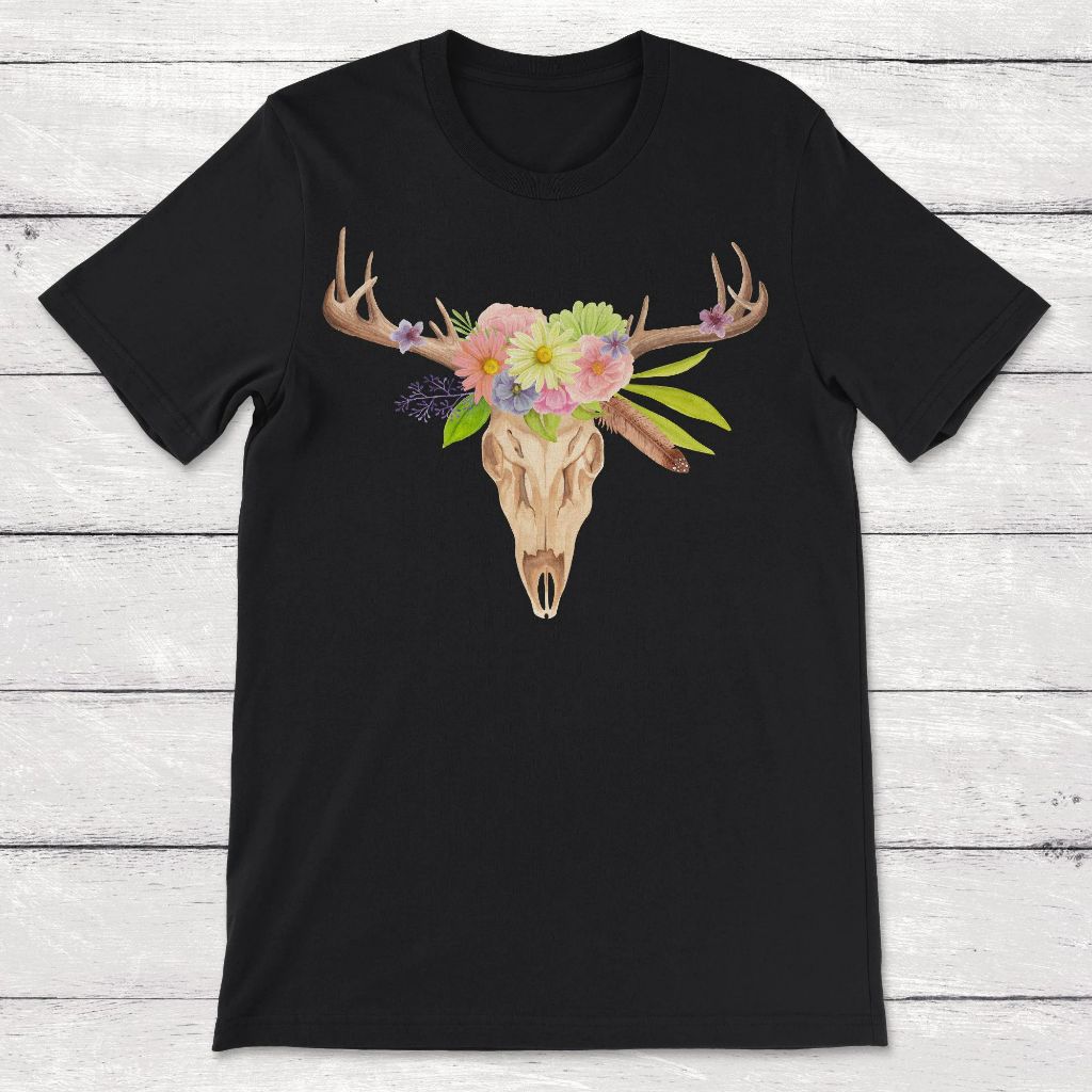 Deer Skull With Flowers Unisex T-Shirt Deer Skull With Flowers Unisex T-Shirt