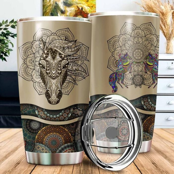 Love Horses Mandala Gift For Lover Day Travel Tumbler All Over Print Love Horses Mandala Gift For Lover Day Travel Tumbler All Over Print