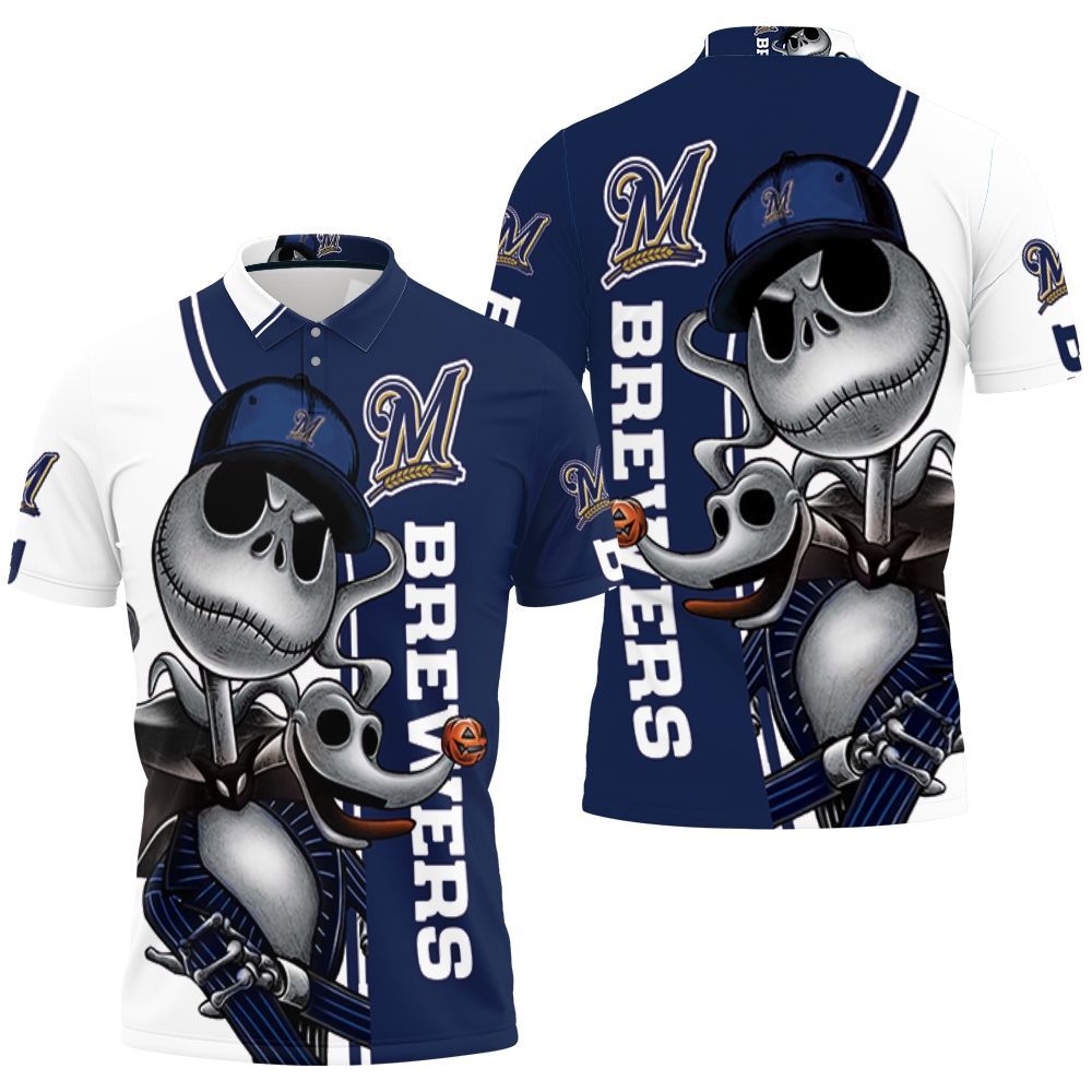 Milwaukee Brewers Jack Skellington And Zero Polo Shirt All Over Print Shirt 3d T-shirt Milwaukee Brewers Jack Skellington And Zero Polo Shirt All Over Print Shirt 3d T-shirt