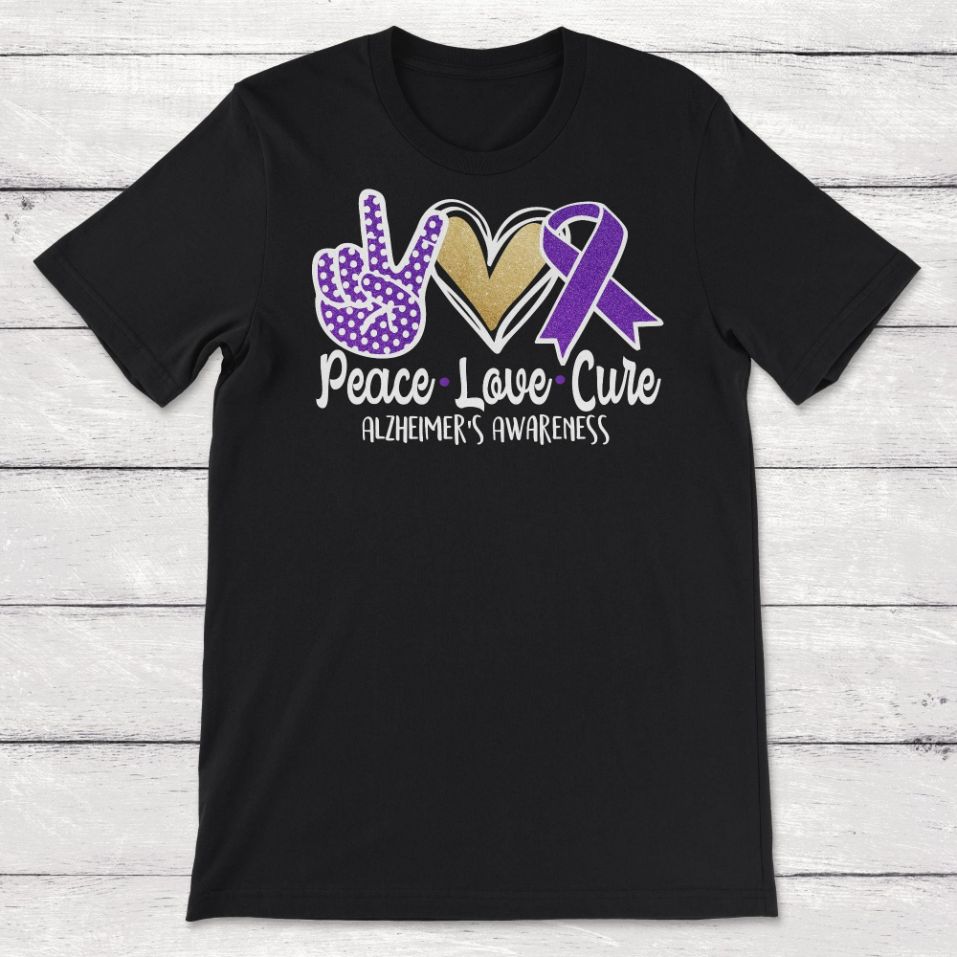 Peace Love Cure Alzheimers Awareness Unisex T-Shirt Peace Love Cure Alzheimers Awareness Unisex T-Shirt