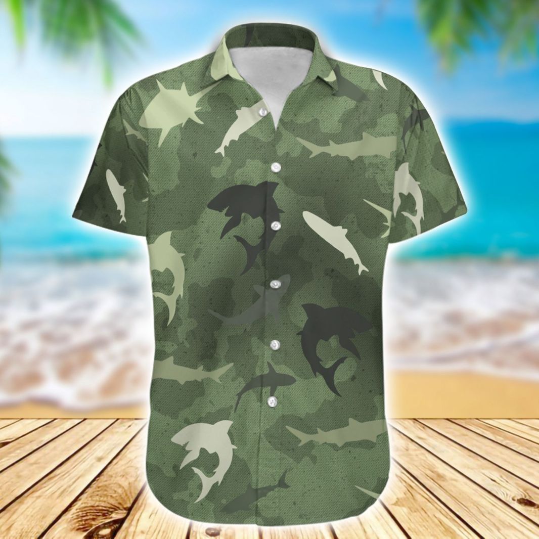 Shark Camo Hawaiian Shirt HA33 Shark Camo Hawaiian Shirt HA33