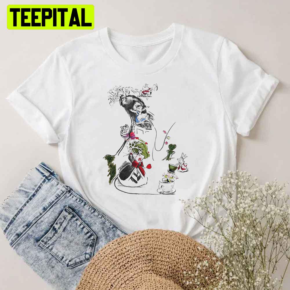 Story Lines Alice In Wonderland Characters Chiffon Top Unisex T-Shirt Story Lines Alice In Wonderland Characters Chiffon Top Unisex T-Shirt