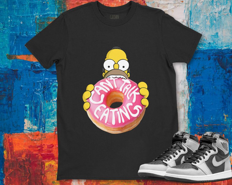 The Simpsons Homer Cant Talk Eating Donut Funny Unisex Gift T-Shirt The Simpsons Homer Cant Talk Eating Donut Funny Unisex Gift T-Shirt