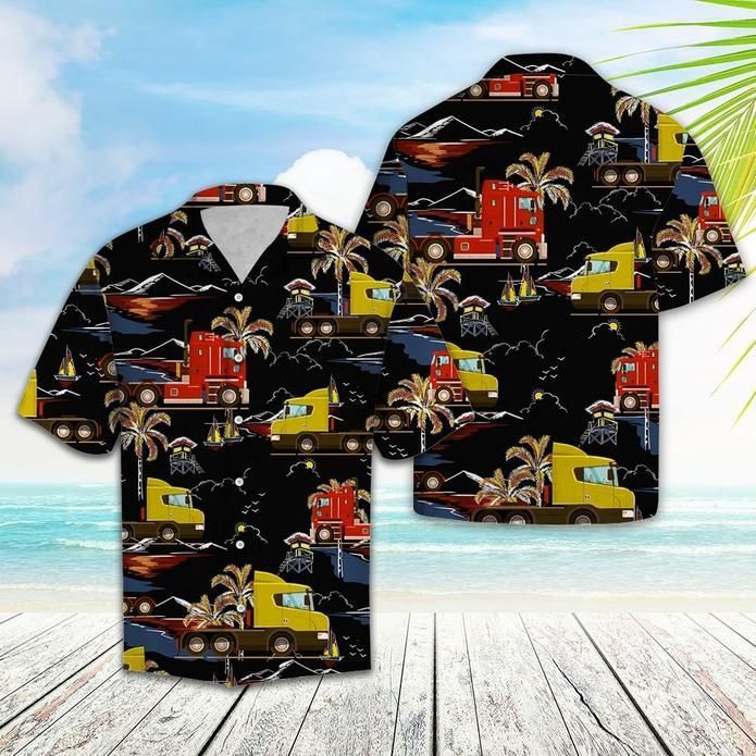 Trucker Vacation Hawaiian Graphic Print Short Sleeve Hawaiian Shirt N98 Trucker Vacation Hawaiian Graphic Print Short Sleeve Hawaiian Shirt N98