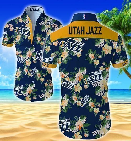 Utah Jazz Hawaiian Graphic Print Short Sleeve Hawaiian Casual Shirt N98 Utah Jazz Hawaiian Graphic Print Short Sleeve Hawaiian Casual Shirt N98