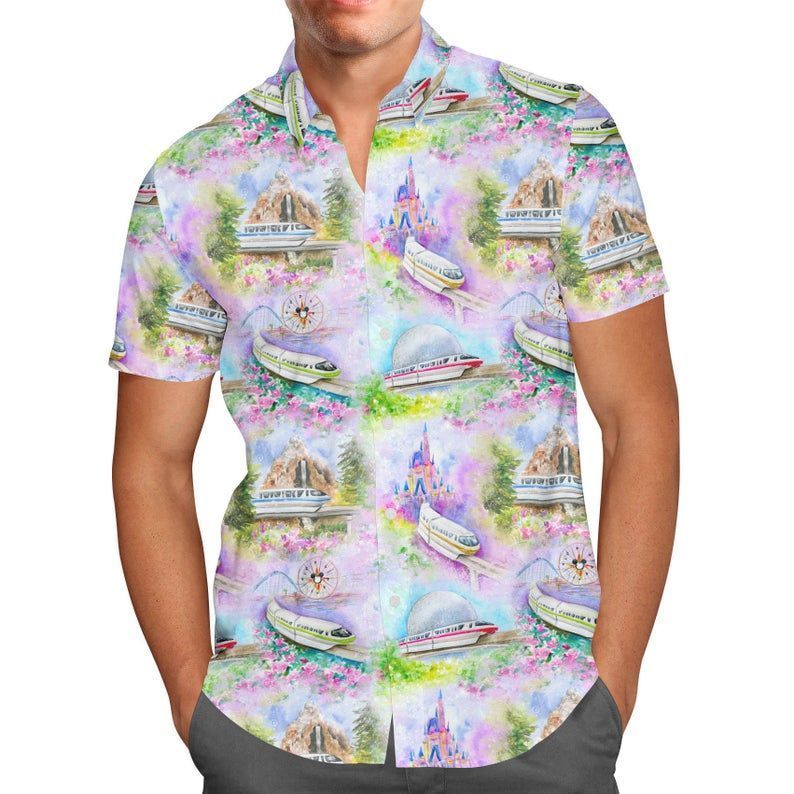 Watercolor Disney Monorail For men And Women Graphic Print Short Sleeve Hawaiian Casual Shirt Y97 Watercolor Disney Monorail For men And Women Graphic Print Short Sleeve Hawaiian Casual Shirt Y97