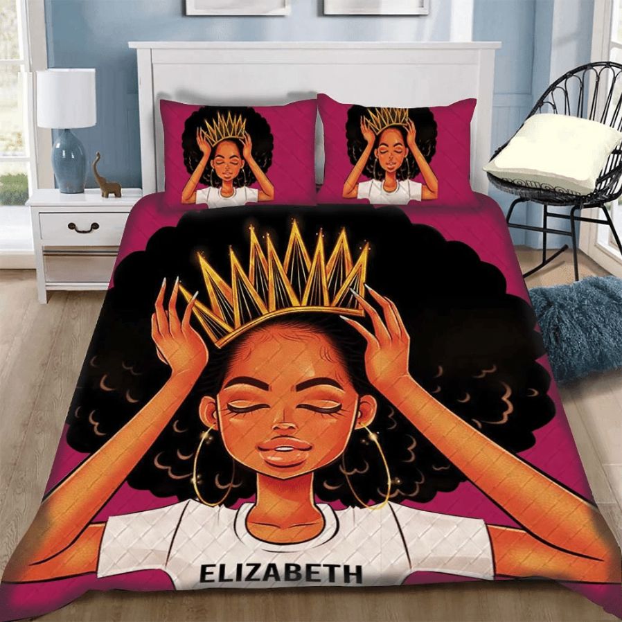 African American Black Queen Girl Pesonalized Custom Bedding Set African American Black Queen Girl Pesonalized Custom Bedding Set