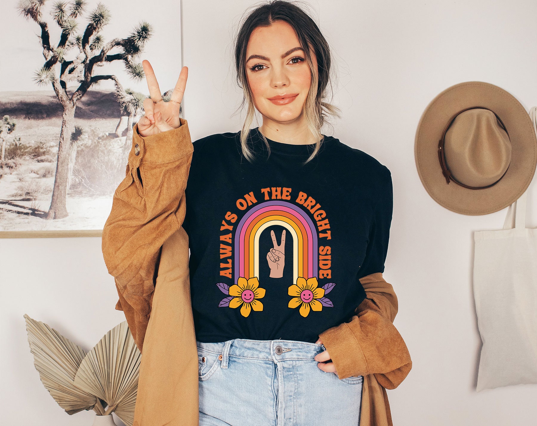 Always On The Bright Side Retro Peace Hippie Players Unisex T-Shirt Always On The Bright Side Retro Peace Hippie Players Unisex T-Shirt