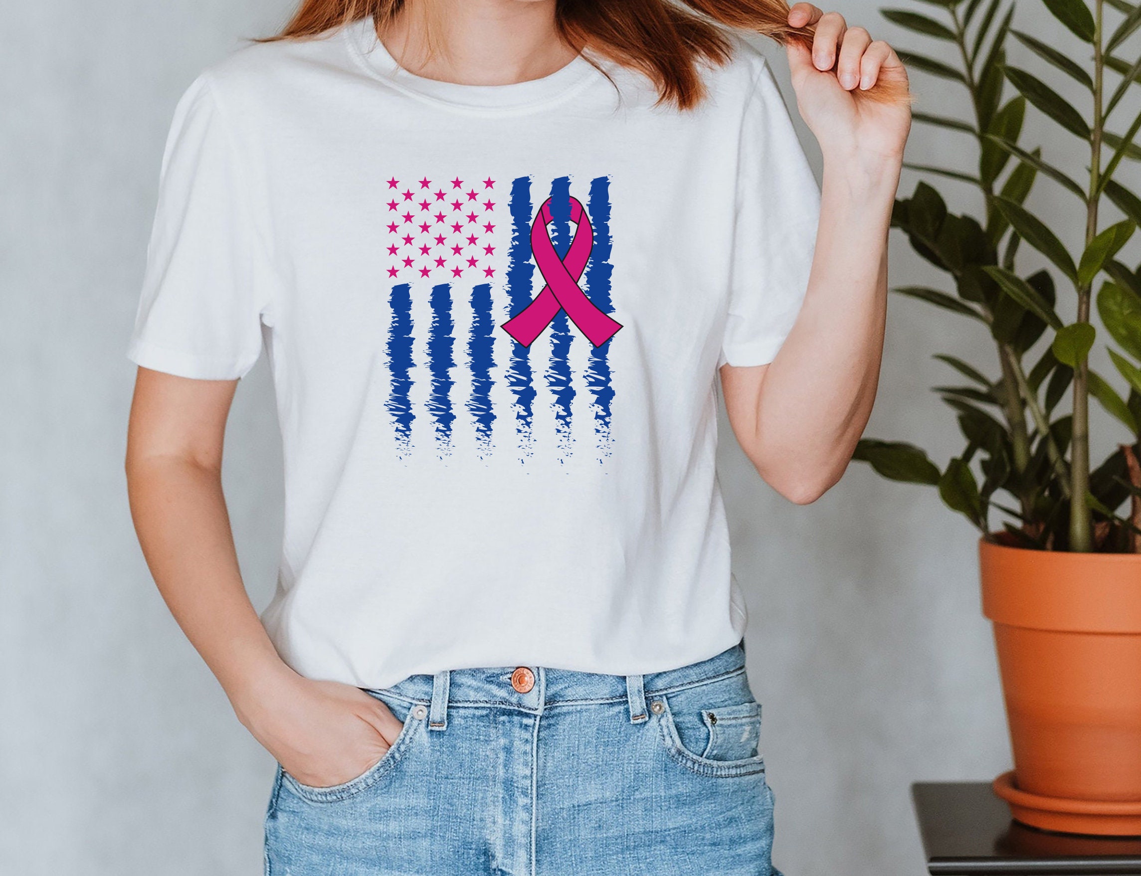 American Flag Breast Cancer Ribbon Support Unisex T-Shirt American Flag Breast Cancer Ribbon Support Unisex T-Shirt