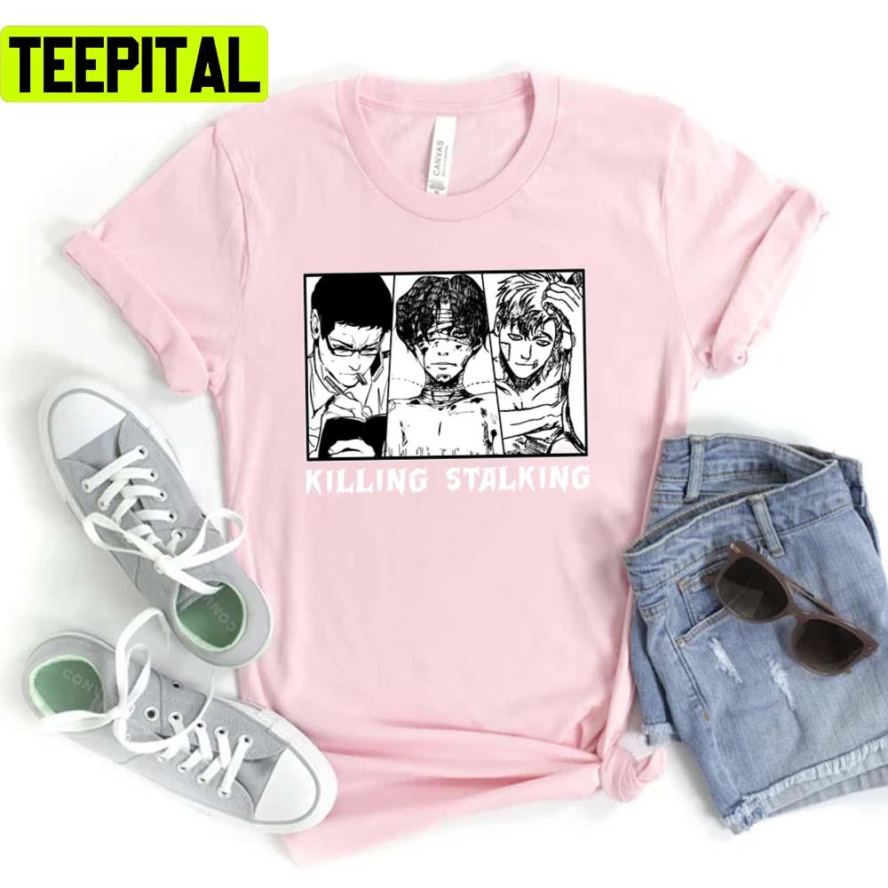 Black And White Korean Manhwa Characters Design Killing Stalking Unisex T-Shirt Black And White Korean Manhwa Characters Design Killing Stalking Unisex T-Shirt